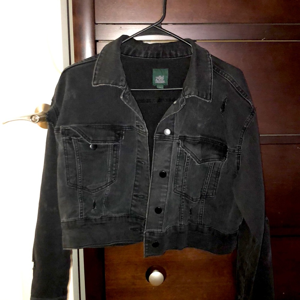 Washed Black Cropped Denim Jacket